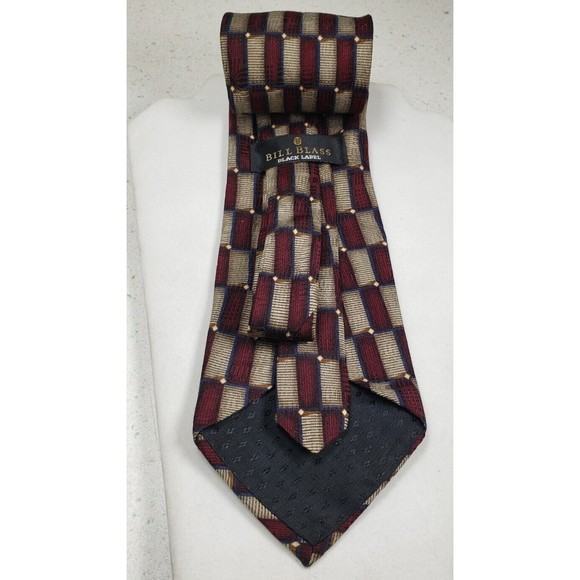 Bill Blass Black Label Checkered  Red & Gold Classic Wide Silk Mens Neck Tie - Picture 3 of 10